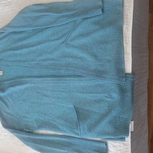 Max Studio Blue Cardigan Sweater with V-Neck and Ribbed Cuffs